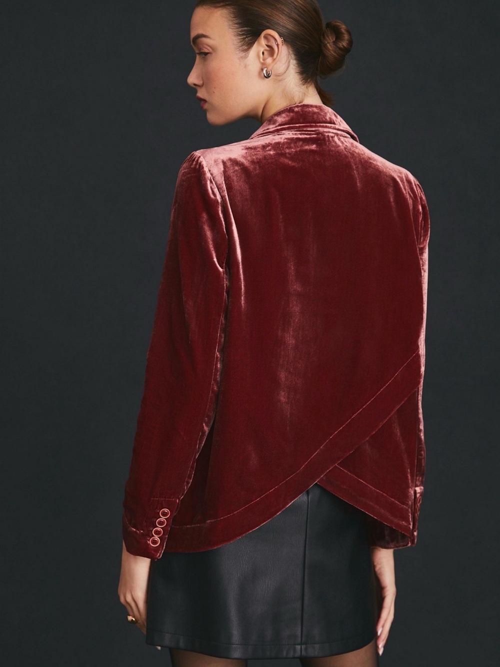Anthropologie Velvet Criss-Cross Blazer Jacket in Wine L - Picture 2 of 13